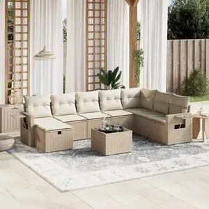 vidaXL Salon de jardin avec coussins 9 pcs beige résine tressée pas cher