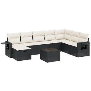 vidaXL Salon de jardin 8 pcs avec coussins noir résine tressée pas cher
