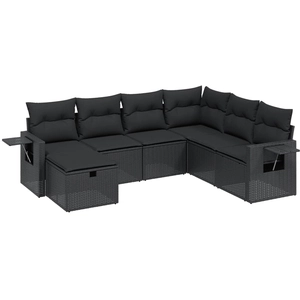 vidaXL Salon de jardin 8 pcs avec coussins noir résine tressée pas cher