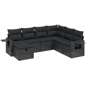 vidaXL Salon de jardin 7 pcs avec coussins noir résine tressée pas cher