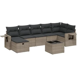 vidaXL Salon de jardin 8 pcs avec coussins gris résine tressée pas cher