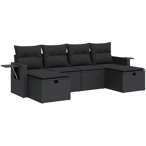 vidaXL Salon de jardin 6 pcs avec coussins noir résine tressée pas cher