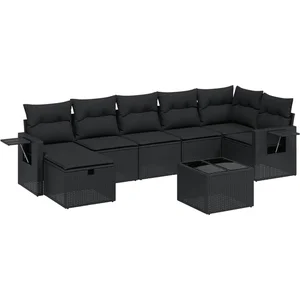 vidaXL Salon de jardin 8 pcs avec coussins noir résine tressée pas cher