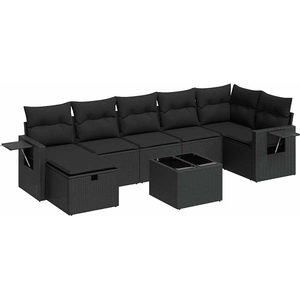 vidaXL Salon de jardin 7 pcs avec coussins noir résine tressée pas cher