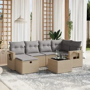 vidaXL Salon de jardin avec coussins 7pcs mélange beige résine tressée pas cher