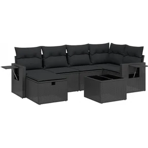 vidaXL Salon de jardin 7 pcs avec coussins noir résine tressée pas cher