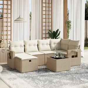 vidaXL Salon de jardin avec coussins 7 pcs beige résine tressée pas cher