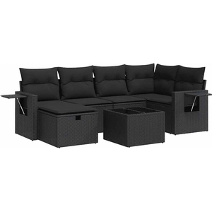 vidaXL Salon de jardin 6 pcs avec coussins noir résine tressée pas cher