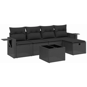 vidaXL Salon de jardin 5 pcs avec coussins noir résine tressée pas cher