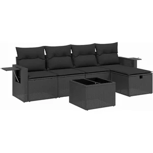 vidaXL Salon de jardin 6 pcs avec coussins noir résine tressée pas cher
