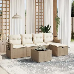 vidaXL Salon de jardin avec coussins 6 pcs beige résine tressée pas cher