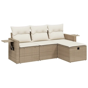 vidaXL Salon de jardin avec coussins 4 pcs beige résine tressée pas cher