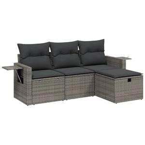 vidaXL Salon de jardin 4 pcs avec coussins gris résine tressée pas cher
