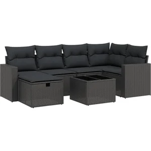 vidaXL Salon de jardin 7 pcs avec coussins noir résine tressée pas cher