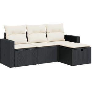 vidaXL Salon de jardin 4 pcs avec coussins noir résine tressée pas cher