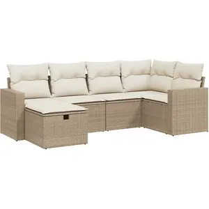 vidaXL Salon de jardin avec coussins 6 pcs beige résine tressée pas cher