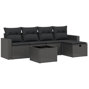 vidaXL Salon de jardin 5 pcs avec coussins noir résine tressée pas cher
