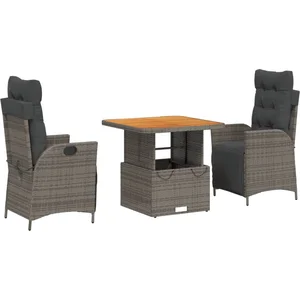 vidaXL Ensemble à manger de jardin 3 pcs coussins gris résine tressée pas cher