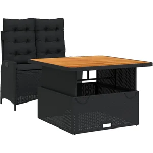 vidaXL Ensemble à manger de jardin coussins 2pcs noir résine tressée pas cher