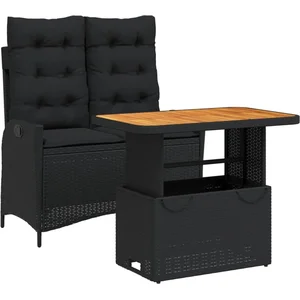vidaXL Ensemble à manger de jardin coussins 2pcs noir résine tressée pas cher
