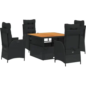 vidaXL Ensemble à manger de jardin coussins 5pcs Noir Résine tressée pas cher