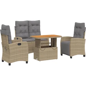 vidaXL Ensemble à manger de jardin coussins 4 pcs beige résine tressée pas cher
