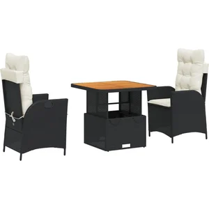 vidaXL Ensemble à manger de jardin avec coussins 3 pcs Noir pas cher