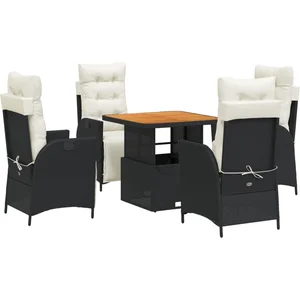 vidaXL Ensemble à manger de jardin coussins 5pcs Noir Résine tressée pas cher