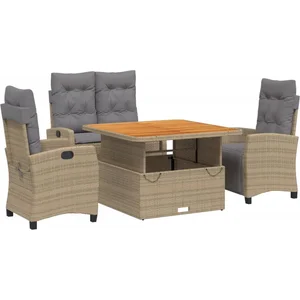 vidaXL Ensemble à manger de jardin coussins 4 pcs beige résine tressée pas cher