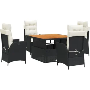vidaXL Ensemble à manger de jardin coussins 5pcs Noir Résine tressée pas cher
