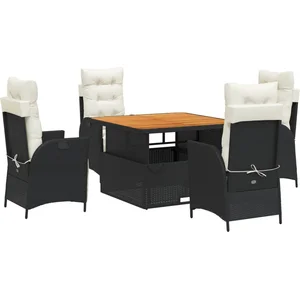 vidaXL Ensemble à manger de jardin coussins 5pcs Noir Résine tressée pas cher