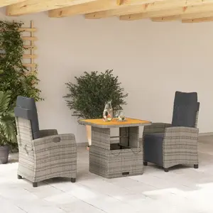 vidaXL Ensemble à manger de jardin 3 pcs coussins gris résine tressée pas cher