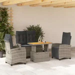 vidaXL Ensemble à manger jardin 4pcs et coussins Gris Résine tressée pas cher