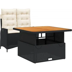 vidaXL Ensemble à manger de jardin coussins 2pcs noir résine tressée pas cher