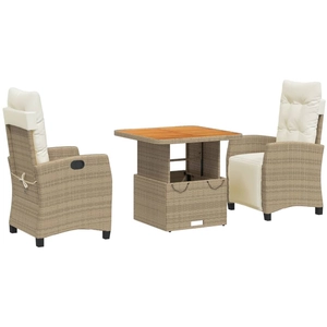vidaXL Ensemble à manger de jardin et coussins 3 pcs Beige poly rotin pas cher