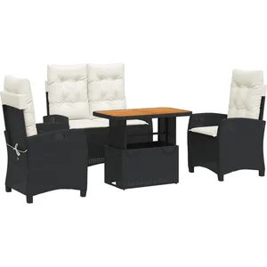 vidaXL Ensemble à manger de jardin 4 pcs avec coussins noir pas cher