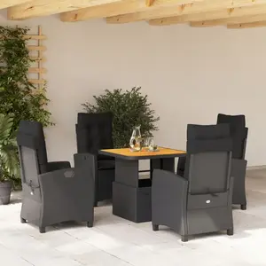 vidaXL Ensemble à manger de jardin coussins 5pcs Noir Résine tressée pas cher