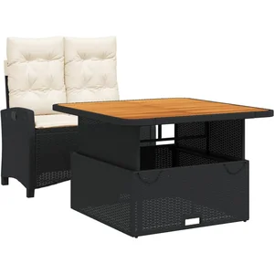 vidaXL Ensemble à manger de jardin coussins 2pcs noir résine tressée pas cher