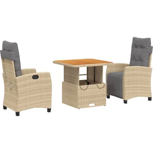 vidaXL Ensemble à manger de jardin et coussins 3 pcs Beige poly rotin pas cher
