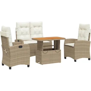 vidaXL Ensemble à manger de jardin coussins 4 pcs beige résine tressée pas cher