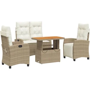 vidaXL Ensemble à manger de jardin coussins 4 pcs beige résine tressée pas cher