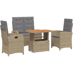 vidaXL Ensemble à manger de jardin coussins 4 pcs beige résine tressée pas cher