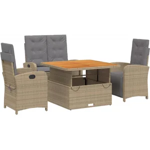 vidaXL Ensemble à manger de jardin coussins 4 pcs beige résine tressée pas cher