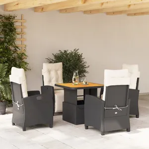 vidaXL Ensemble à manger de jardin coussins 5pcs Noir Résine tressée pas cher