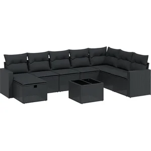 vidaXL Salon de jardin 9 pcs avec coussins noir résine tressée pas cher