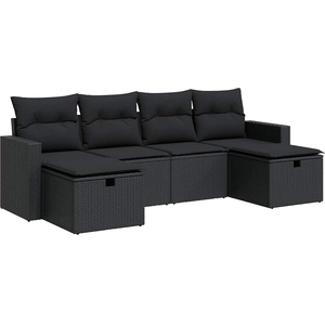 vidaXL Salon de jardin 6 pcs avec coussins noir résine tressée pas cher
