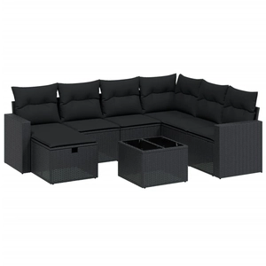 vidaXL Salon de jardin 8 pcs avec coussins noir résine tressée pas cher