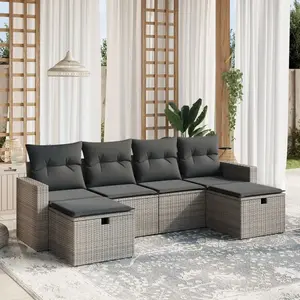 vidaXL Salon de jardin 6 pcs avec coussins gris résine tressée pas cher