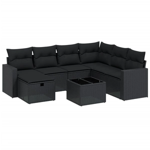 vidaXL Salon de jardin 7 pcs avec coussins noir résine tressée pas cher