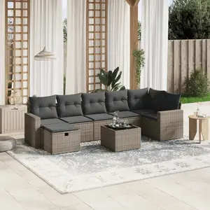 vidaXL Salon de jardin 8 pcs avec coussins gris résine tressée pas cher